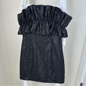 Anna Grace Lizard Thicket Black Sequin Ruffled Strapless Mini Dress Size Medium